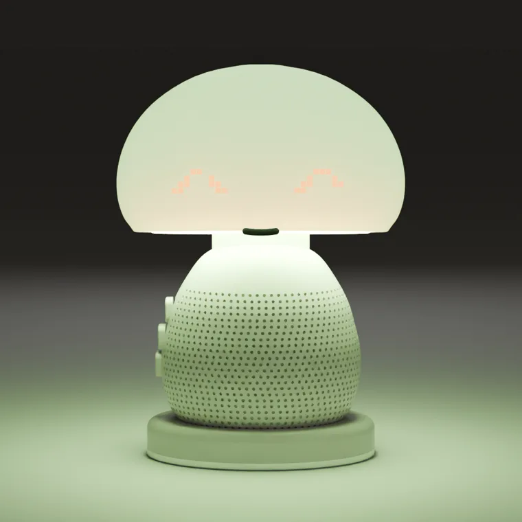 The device glowing soft green in a dark room