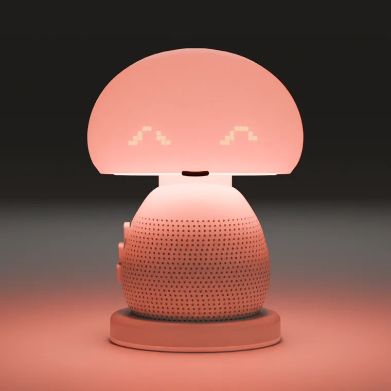 The device glowing soft red in a dark room