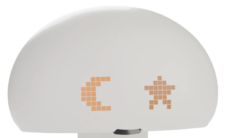The cap showing a moon and a star as two pixel tiles